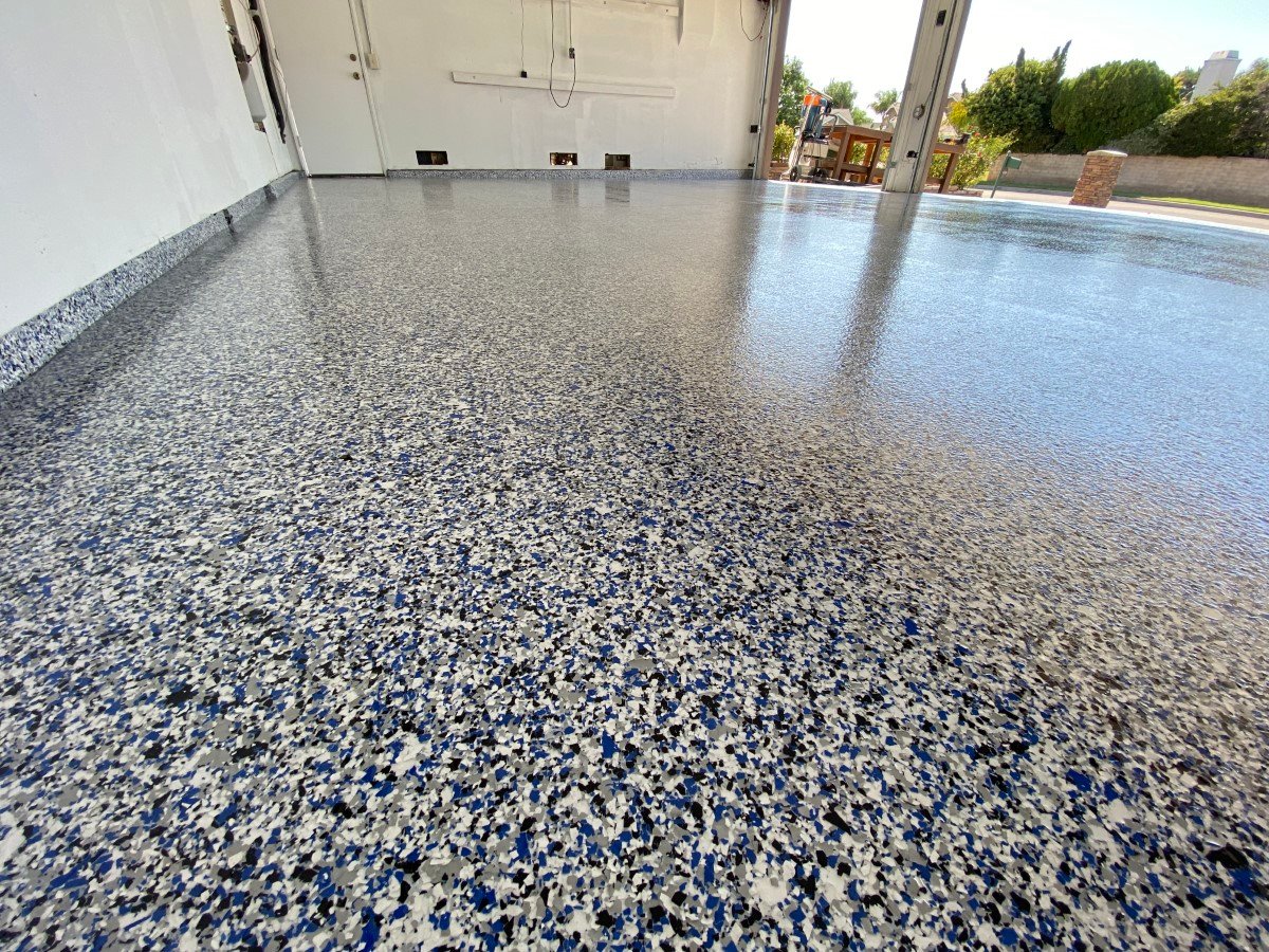 Full flake polyaspartic garage floor coating installation in Boise ID
