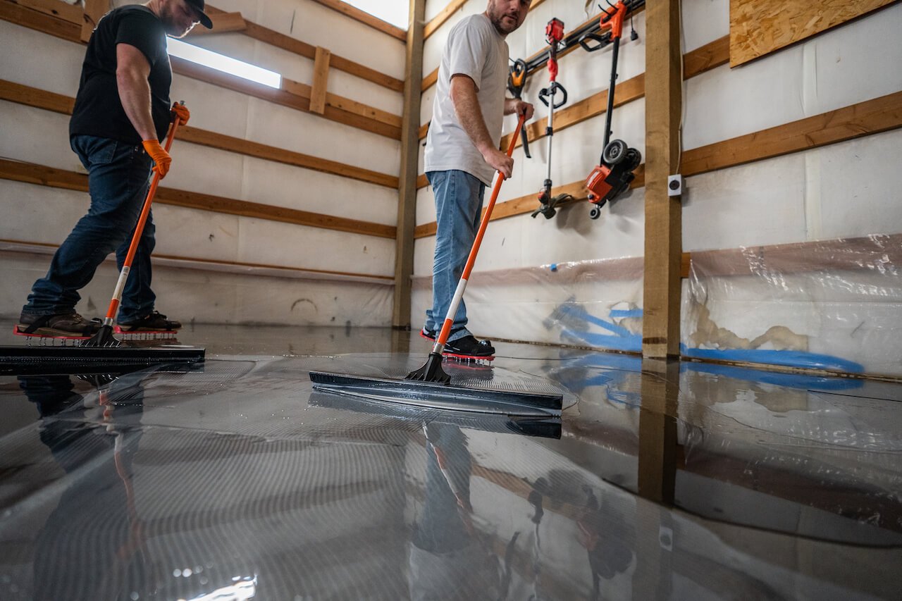 Concrete floor coating installation crew working in Boise ID